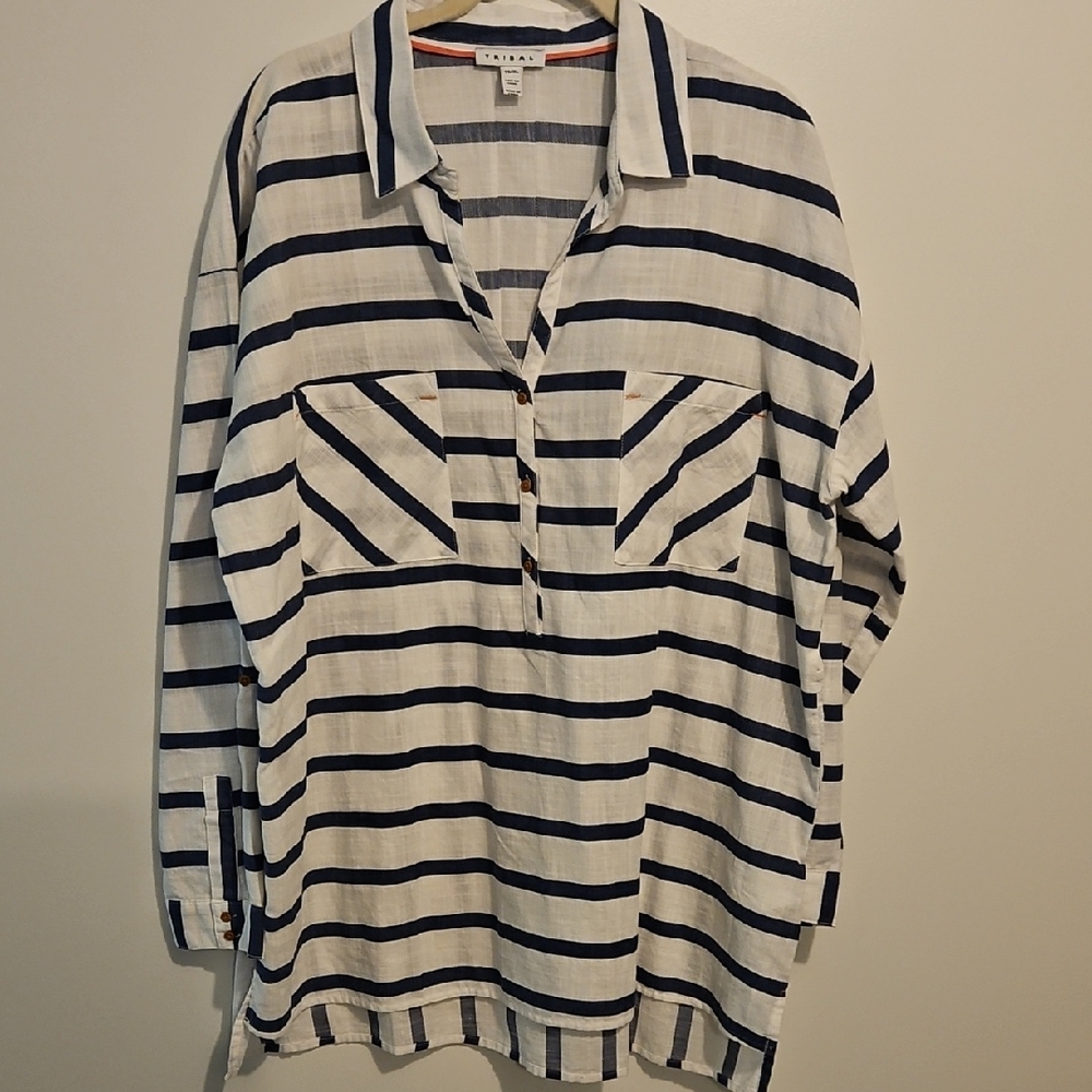 Tribal Blue and White Shirt